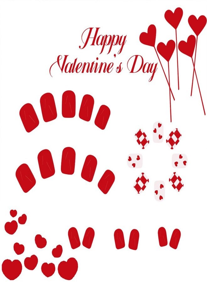 HJKDSFD Short Valentine Press on Nails Square Fake Nails Red Heart Acrylic Checkerboard False Nails with Designs Short Square Glue on Nail Cute Glossy Holiday Artificial Nail for Women Girls 24Pcs - Image 3